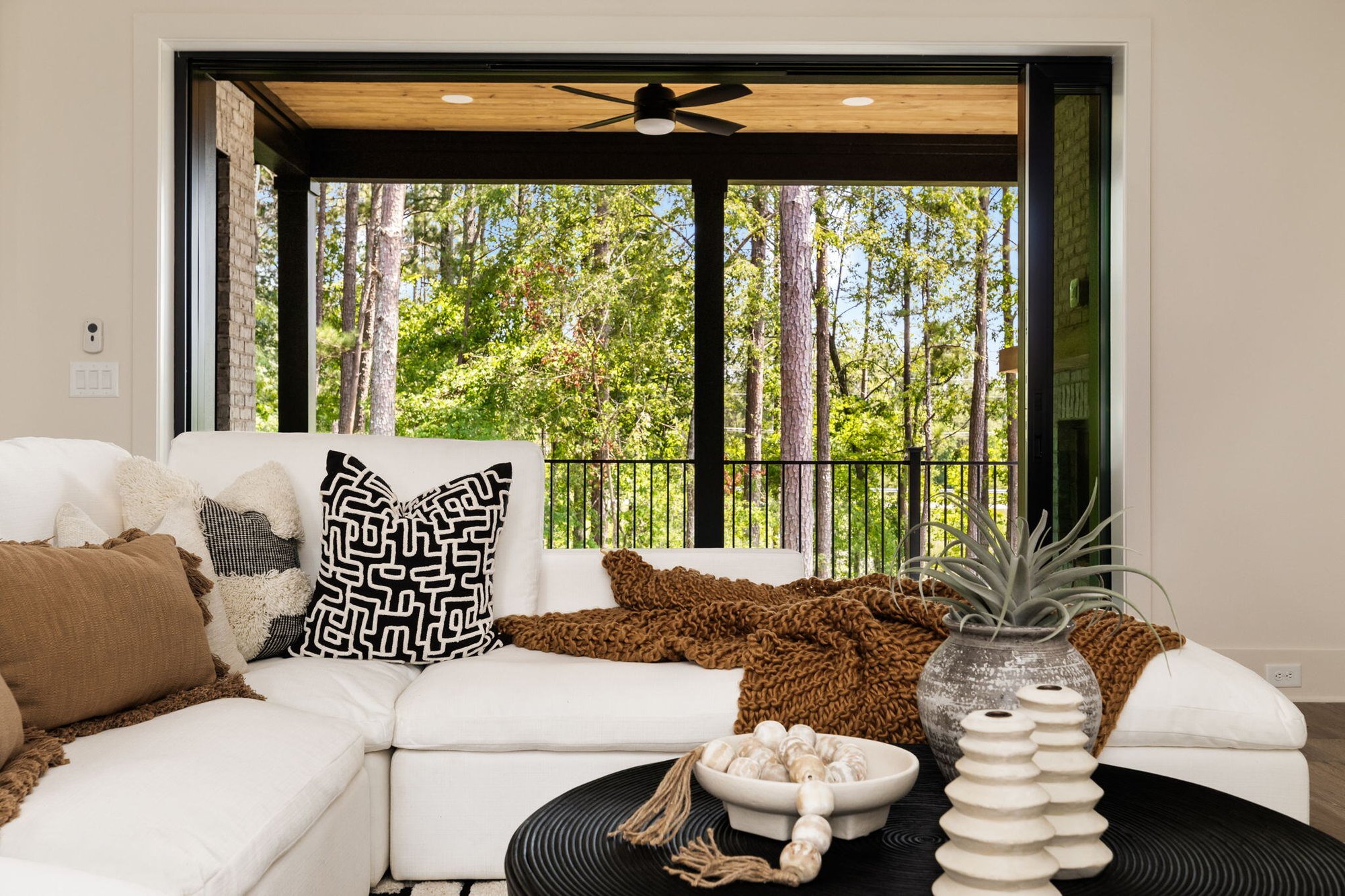 Living Room with Doors to Elevated Porch in Alpharetta GA