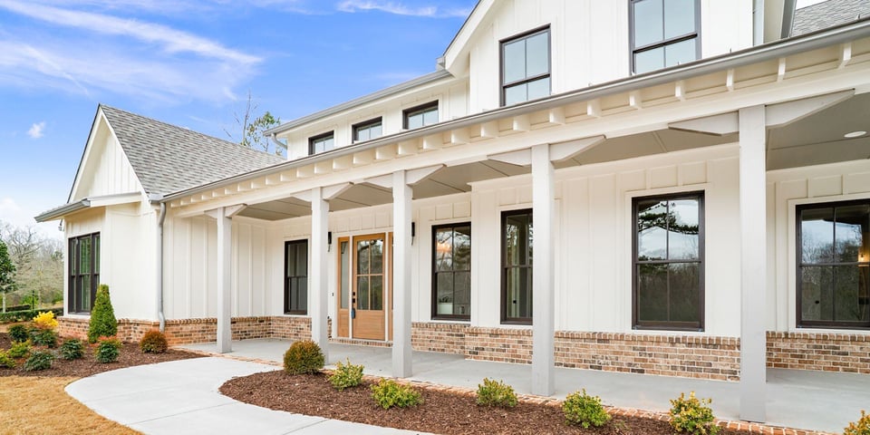 Exterior of Custom Home in North Atlanta with Large Porch and Landscaping