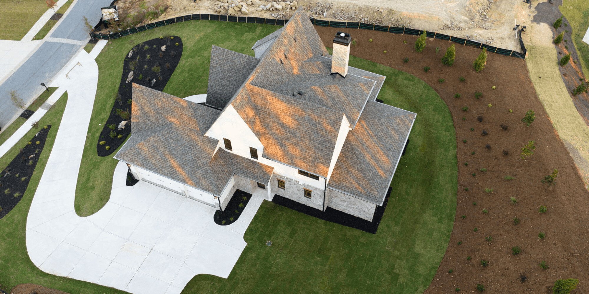 Drone View of New Custom Home Build in North Metro Atlanta - Elevation Building Company - Hotspots for Custom Homes