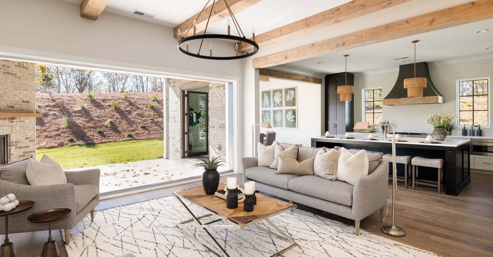 Atlanta custom home open concept living room and kitchen.