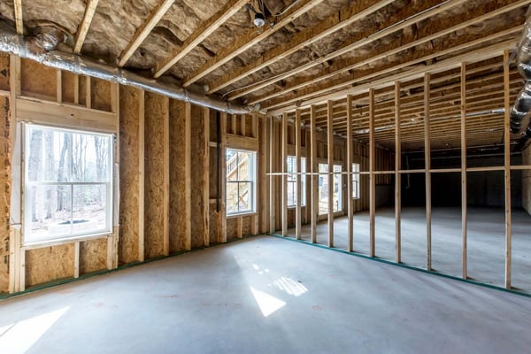 north metro atlanta custom home being built with wall studs