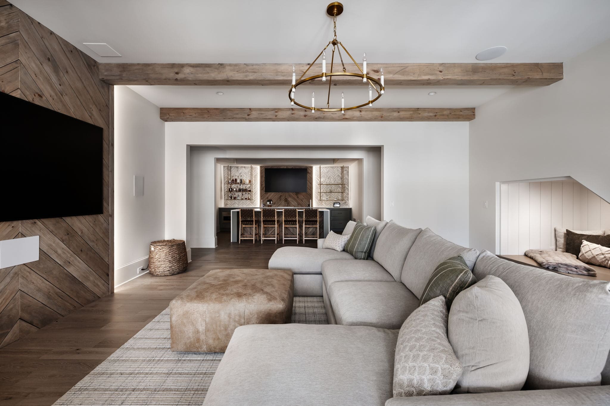 Elevation Building Company - North Metro Atlanta Builders - Custom home trends living room showcasing wood textured wall