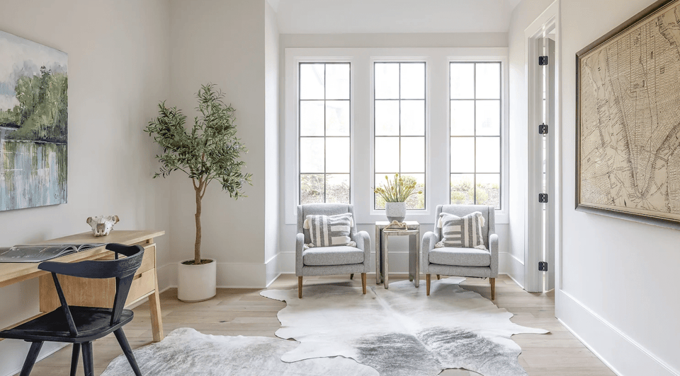 Office with floor-to-ceiling windows Maison community rosewell - Elevation Building Company - Atlanta Hotspots for New Luxury Homes