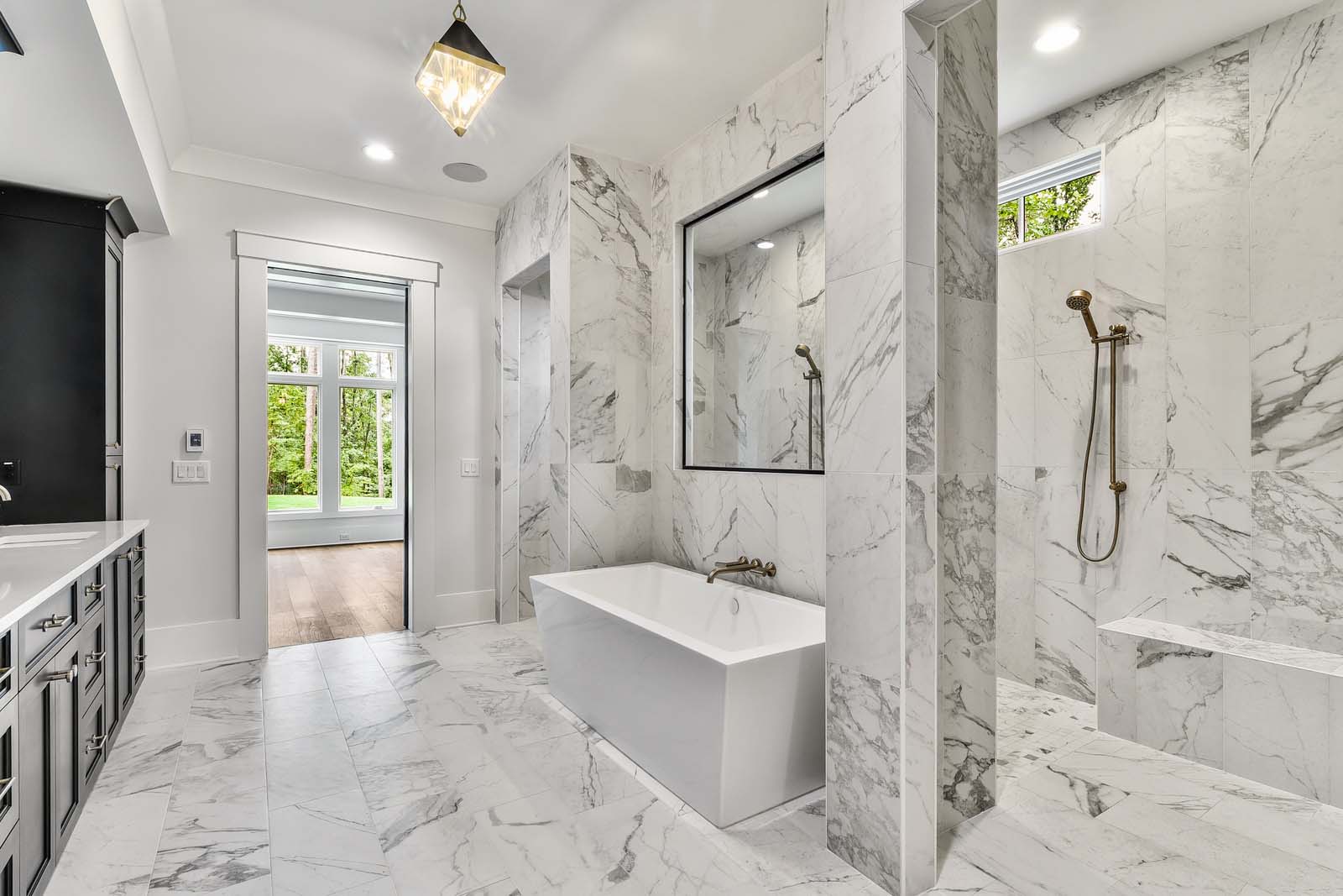 atlanta custom home modern bathroom with light marble